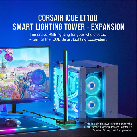 Add A 422mm Smart Lighting Tower With 46 Custom LEDs to level up your RGB setup next to gaming monitor and PC case.