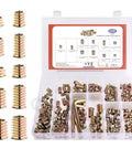 High Performance Threaded Screw Inserts For Wood Featuring Quick Hex Socket Connectors Dead Nuts Secure Furniture Hardware No Stress Diy Build Supplies in a clear box.