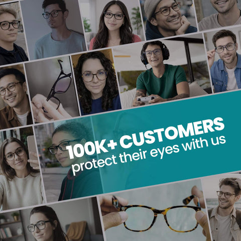 Collage of people happily wearing Arctic Blue Light Blocking Reading Glasses 1.5 Diopters For Computer And Gaming Eyewear.