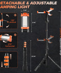 All In One Portable Camping Light With Stand, 20000mAh Outdoor Work Light, Detachable Tripod, 6.1 Ft Height shown in detail
