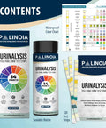 14 Parameter Urine Test Strips Full Panel For Home Health Check 100 Count Bottle With Urinalysis Screening For Kidney And Liver Health And UTI Detection Includes Ketones Protein Hydration And Acidity Level, bottle and color chart