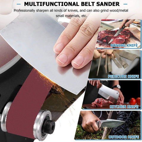 2-In-1 Mini Sander For Wood, Metal, Stone, 6-Inch Disc Plus 1.2x15-Inch Belt, 100W High Power, 8000 RPM Handy Portable Sander sharpening knives