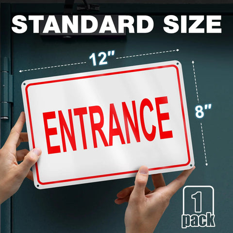 Clear Reflective Entrance Sign For Businesses, 8x12 Inch Rust Free Aluminum, Enter Here, Pre Drilled For Easy Mount, Weatherproof UV Protected Outdoor Sign That Grabs Attention And Directs Guests To The Correct Entry Point, front view