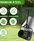 16 Inch Compost Spreader And Peat Moss Spreader For Lawn Care With Adjustable Handle And Steel Mesh Basket for yard use