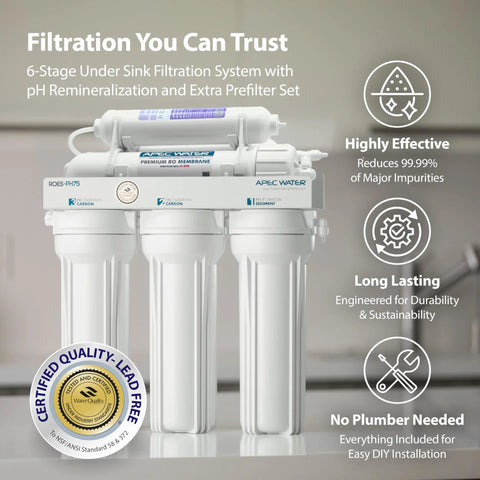 APEC ROES-PH75 Essence 6-stage under-sink reverse osmosis water filter with extra pre-filter set