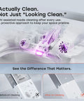 Sleek Sensor Activated Smart Toilet With Built In Bidet Pump And Self Cleaning Deodorizer Featuring Heated Seat And Smooth Flushing Action Straight Up Perfect For Low Water Pressure Modern Bathrooms - UV-assisted nozzle cleaning before and after.