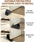 Heavy Duty Door Stopper Wedge With Adjustable Spring Fits 0.6 To 3 Inch Gaps under doors, showing three placement options
