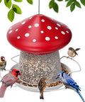 Heavy Duty Metal Mushroom Bird Feeder For Outdoor Hanging In The Garden Or Yard, Cute Red Bird Feeder That Attracts More Birds