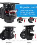 Self Leveling Swivel Caster With Ratchet Handle And Retractable Plate for workbenches and machines, heavy duty, nylon wheels.