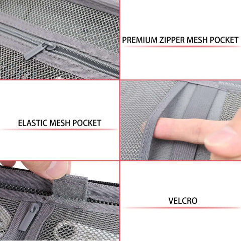 Close-up of mesh pockets and zipper on the Boss Level Hard EVA Travel Gear Stash Case For Power Banks And Heavy Duty Electronics Accessories.