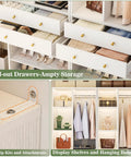Big League White Closet Organizer System With Eight Deep Drawers And Triple Layer Shoe Rack Knocks It Out As A Hella Spacious Free Standing Tower Rack For Walk In Rooms And Large Bedrooms, featuring open drawers and shelves.