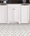 Kitchen floor with Stellar Peel And Stick Floor Tiles Pack Of 10 White And Grey Geometric Vinyl Tiles Water Resistant And Washable 12 By 12 Inches Easy DIY Install With No Grout Or Tools Durable Vinyl For Quick Home Upgrades.