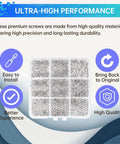 No Sweat White Screw Replacement Kit For Samsung Galaxy Phones organized in a clear container, showing assorted premium screws.