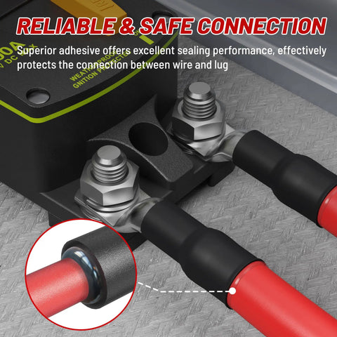 Marine Grade Wire Lugs Set 20 Pcs 6 AWG Five Sixteenth Inch Tinned Copper Ring Terminals With Three To One Dual Wall Adhesive Heat Shrink Tubing Built Tough Heavy Duty Anti Rust Battery Cable Ends Red And Black installed on device