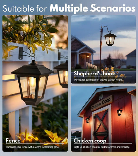 4 Pack Aluminum Outdoor Hanging Solar Lanterns With 4 Solar Panels Dusk To Dawn LED Waterproof Wall Lanterns on various setups