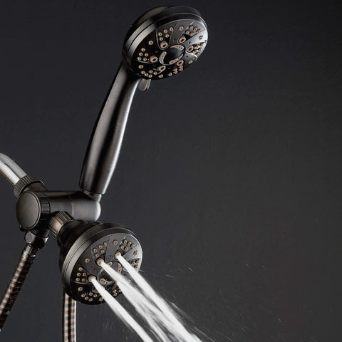 Oil Rubbed Bronze High Pressure Shower Head Combo With 3-Way Rain And Handheld, 48-Setting Modes, angle adjustable, spraying water
