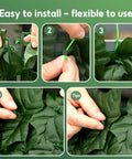 Steps to install Artificial Ivy Privacy Fence Screen 120x40 Inch Faux Hedge Wall with cable ties, showing hands securing panels.