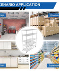 Beefy 5 Tier Wire Shelving Unit With Brake Wheels in kitchen, garage, warehouse, and supermarket settings