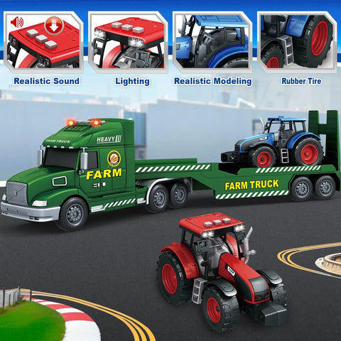 25 Inch Farm Truck Toy For Kids 3 In 1 Vehicle With Tractors Lights And Sounds Huge Farm Playset For Ages 3 To 8 Boys Birthday Gift Idea