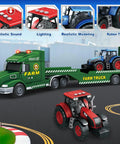 Farm Truck Toy Set For Toddlers And Kids Aged 3 To 7 Includes 27 Inch Semi Flatbed Truck And Two Tractors Friction Powered