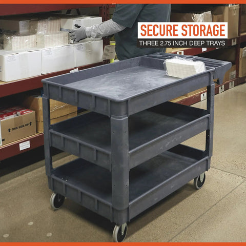 Heavy Duty 500 Lb Capacity Three Tray Utility Cart Built Tough For Daily Job Site Grind Roll Smooth Over Rough Surfaces Stash Screws Paintbrushes And Power Cords Within Easy Reach