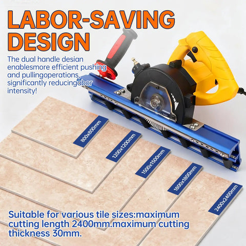 Bevel Edge Tile Tool With 16 Roller Base, 43 Degree Chamfer Machine displayed on tile samples
