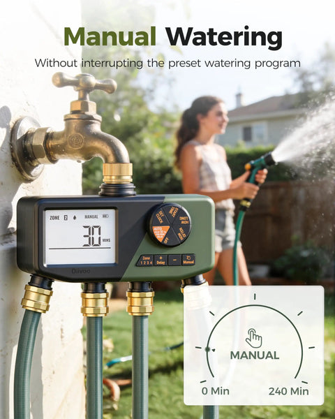 Four Zone Hose Sprinkler Timer With Brass Inlet IP68 Waterproof Digital Control for outdoor manual watering