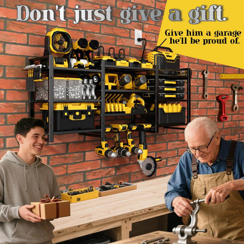 Power Tool Organizer Wall Mount With Charging Station And Heavy-Duty Surge Protection, 10-Tier Tool Rack Holds 400 Lbs
