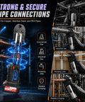 21V Cordless Pex Pipe Crimping Tool With High Strength Copper Press jaws Heavy Duty Hydraulic Design for reliable plumbing connections.