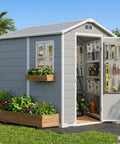 Sturdy Outdoor Resin Storage Shed 4x6 With Floor, Window, Vent, Rainwater Drainage, Lockable Door, All Weather Plastic Garden Shed