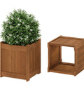 Two Pack Teak Oil Finished Meranti Wood Flower Planter Boxes For Outdoor Gardens Patios And Backyards 15.4 x 17.7 x 15.4 Inches Water Resistant Durable With Easy Assembly And Hardware Included