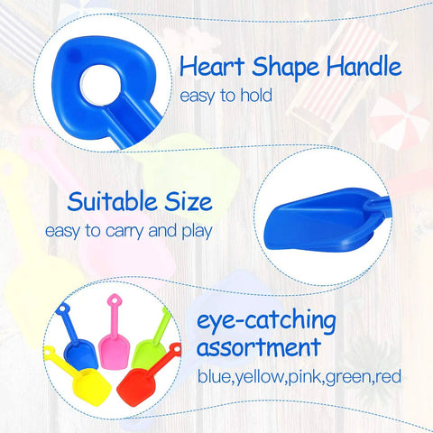 12 Piece Colorful Beach Sand Shovels For Kids Set With Plastic Summer Scoops For Toddlers Outdoor Digging Play Heavy Duty Garden Digging Toy Accessories, showcasing heart-shaped handles and assorted colors.
