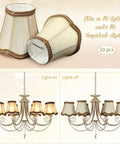 10 Pack European Mini Lamp Shades For Chandeliers Clip On Fabric Drum Lampshades With Glitter Lace Trim Rustic Gold Tone