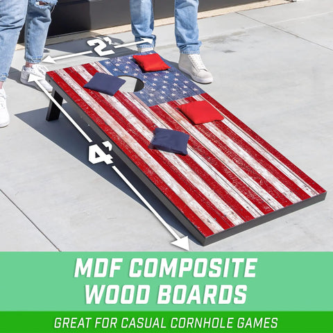American Flag Regulation Size Cornhole Set With 2 Regulation Boards 8 Bags Carry Case And Rules For Backyard Tailgates And Family Fun