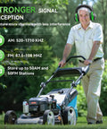 Man mowing lawn wearing AM FM Radio Ear Protection Headphones With Backlit Color Display And 120 Hour Battery Life Rechargeable Hearing Protector Earmuffs With 30dB Noise Reduction For Mowing Construction Work Green