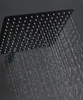 12 Inch Luxury Black Wall Mounted Shower System With Rain Mixer Complete Shower Faucet Set Rainfall Head Handheld Sprayer Easy Install Modern Bathroom Upgrade Matte Black Finish shower head close-up