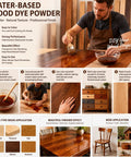 Hella Vivid 9 Color Wood Dye Powder Bundle showing DIY wood staining process with brush and color options on wooden surfaces.