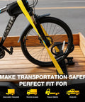 7 Inch Motorcycle Wheel Chock and E Track Ratchet Strap Bundle securing bicycle on trailer