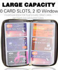 Womens RFID Blocking Leather Card Holder Wallet With Zipper Purse Case Mega Capacity Carry 60 Card Slots And 2 ID Windows