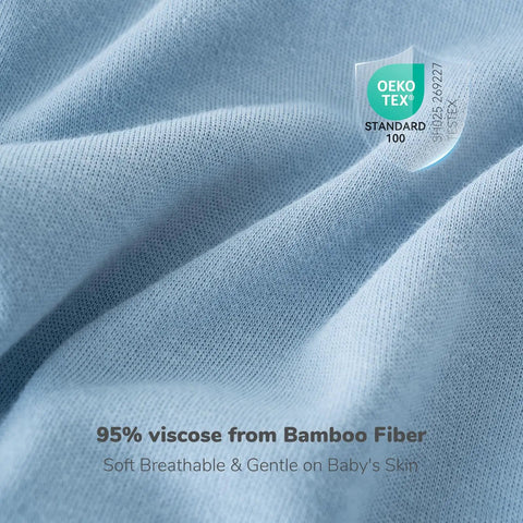 Close-up of blue fabric used in IHDI Certified Hip Friendly Sleep Sack For Babies 0 To 6 Months With 1.5 Tog Wearable Blanket.
