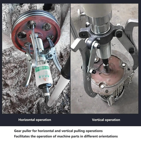 Heavy Duty Hydraulic Gear Puller Kit With 50 Ton Force Breaking Tight Fits On Car Hubs Axles Rotors Brake Drums Featuring 2 Or 3 Jaw Options For Auto Repair Pros Who Need Strong Power To Get Back On Road After Quick Repair Work, shown horizontal and vertical