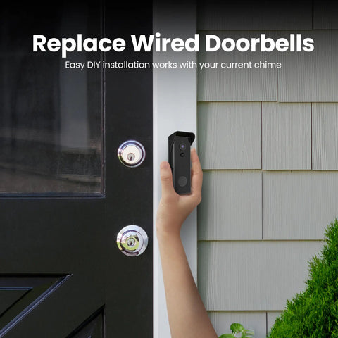 Hand installing Wireless Video Doorbell With 1080p HD Camera Battery Or Hardwired Power 2.4 GHz WiFi No Hub Needed on door frame