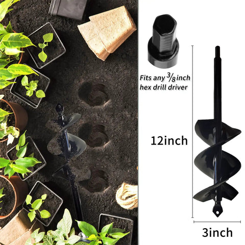 Heavy Duty Auger Drill Bit Set For Garden Use 3x12 Inch And 1.6x9 Inch Solid Barrel Dual Blade Spiral Hole Digger for planting