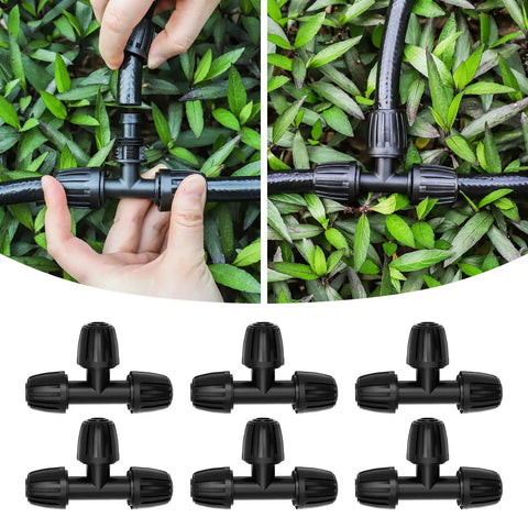 Heavy Duty Leak Proof Drip Irrigation Tee Fittings Three Way Barbed Locked Connectors For One Half Inch Tubing Easy Twist Lock Nuts
