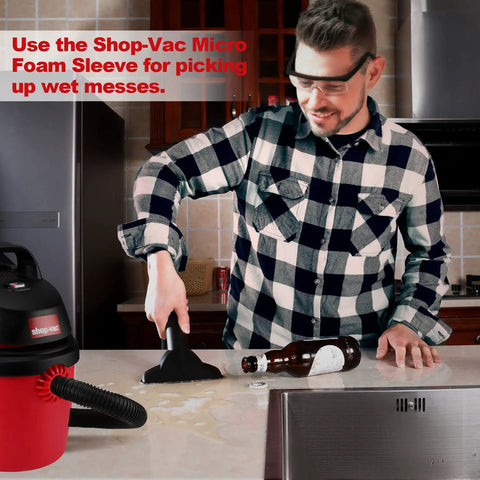 Man using wet dry vacuum with Foam Sleeve Filter Replacements For 1 Gallon Wet Dry Vacuum Cleaners, 3 Pack, Easy To Clean