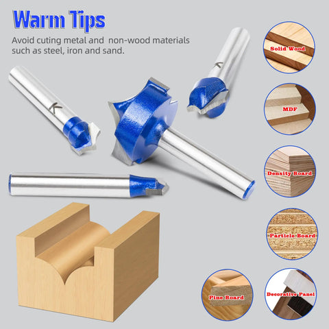 Carbide Roundover Router Bit Set for Woodwork, Four Piece Collection With 1/4 Inch Shank, Cutting Diameters 1/4, 3/8, 1/2 And 1 Inch