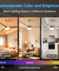 52 Inch Outdoor Wood Ceiling Fan With Lights And Remote, App Control, Timer, Reversible, Stepless Brightness And Color Temperature, Gold Finish, Six Blade Design Delivers Powerful Airflow For All Season Comfort