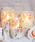 Pink Rose Flameless Candles Set Of 3 With Remote LED Glass Real Wax Look Romantic Date Night Vibes Home Wedding Bedroom
