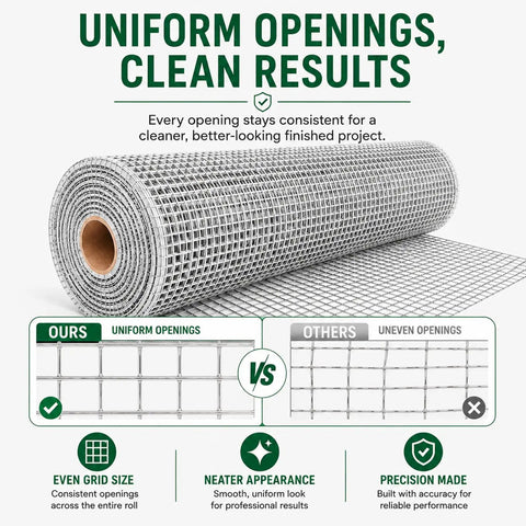 Heavy Duty Hardware Cloth 1/2 Inch Mesh Chicken Wire Fencing Roll, 48 Inch Wide by 100 Feet, 19 Gauge, Hot Dip Galvanized After Welding, Rust Resistant Poultry Coop Fence for Coops, Runs, and Enclosures with uniform openings