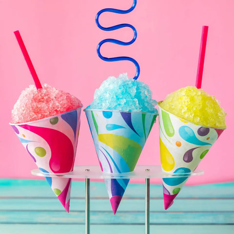 Retro Tabletop Shaved Ice Maker With Heavy Duty Stainless Blades And Cups Whip Up 20 Fresh Snow Cones And Cold Slushies Straight Up Chill Summer Beat The Heat Party Essential Pure White with colorful snow cones